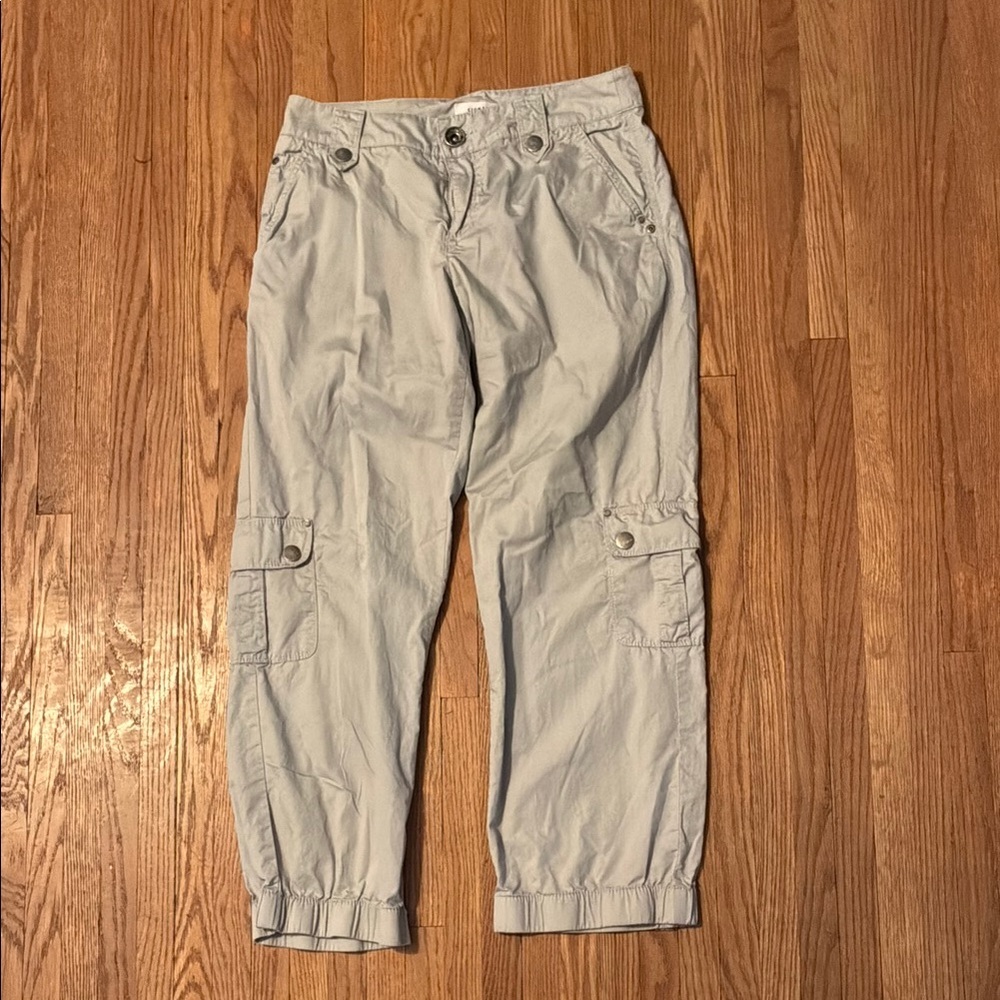 Signal Gray Elastic Waistband Capri Pants Relaxed Fit